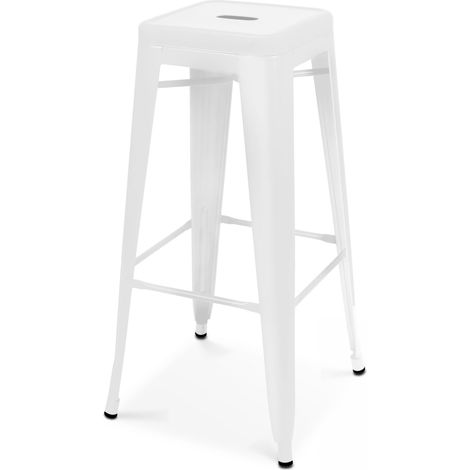 Oviala – Tabouret de bar en acier époxy blanc mat – Hauteur 76 cm – Résistant aux intempéries – Empilable avec patins antidérapants (1/4)
