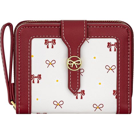 Portefeuille femme à nœud papillon mignon - Porte-cartes double fermeture éclair avec protection RFID - Étui à cartes élégant en cuir pour femmes (1/5)