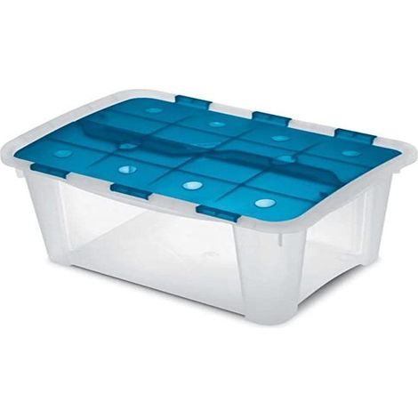 Terry HOME BOX 60 Contenitore Portaoggetti Multiuso 60 L sovrapponibile con coperchio e predisposizione lucchetto colore Blu Trasparente