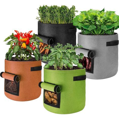 Set mit 4 x 40-Liter-Pflanzsäcken aus Vliesstoff mit Griffen, geeignet für Tomatentöpfe und Kartoffelröhrchen (1/5)
