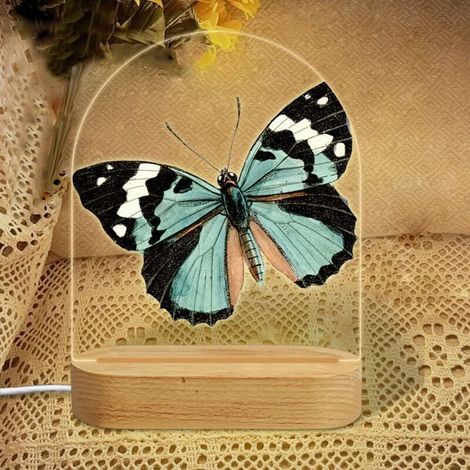 Veilleuse en forme d'arc avec papillon vert-bleu et taches blanches Lampe LED 3 couleurs Décoration chambre bébé Cadeau baby shower (1/5)