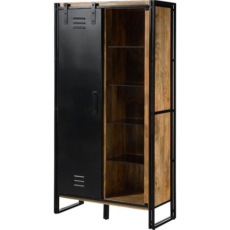 Wohnzimmerschrank Mango 105x45x195 natur klar lackiert / Metall schwarz BLACKBURN 104