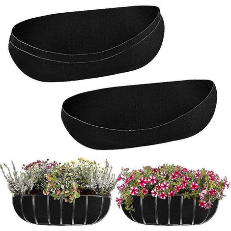 Lot de 3 doublures rainurées en feutre pour pots de fleurs, doublures de rechange pour jardinières de rebord de fenêtre, doublures suspendues en tissu non tissé noir (1/5)