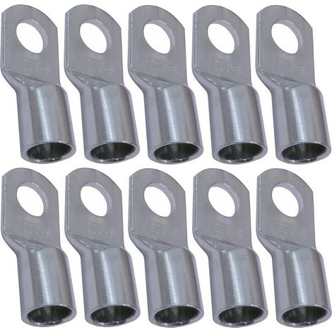 Lot de 10 Cosses Electriques à Oeillet Tubulaire - Oeil - Ø8mm - Non Isolées - pour Conducteur 35mm² - Connecteur de Fil Electrique - Serrage - Couleur Argent