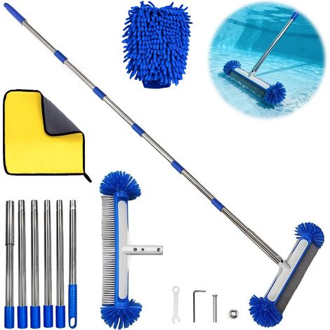 Brosse de Piscine avec Tige Télescopique,Brosse de Nettoyage pour Piscine 230cm,avec Poils Robustes,Kit pour Nettoyer sans Effort,pour Nettoyage du Fond et des Parois pour Parois (1/5)