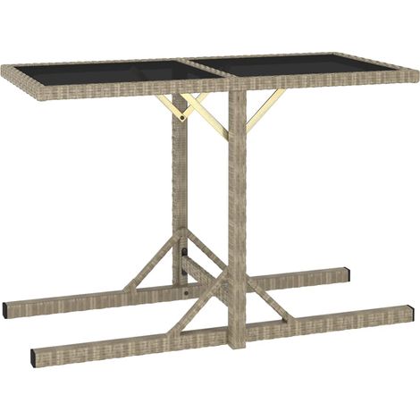 Gartentisch Beige 110×53×72 cm Glas und Poly Rattan