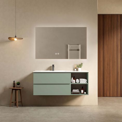 Mobile bagno sospeso 120 cm Verde Salvia Lavabo a Sinistra in Ceramica Specchio Quadro Retroilluminato - Fiji Paint Plus (1/4)