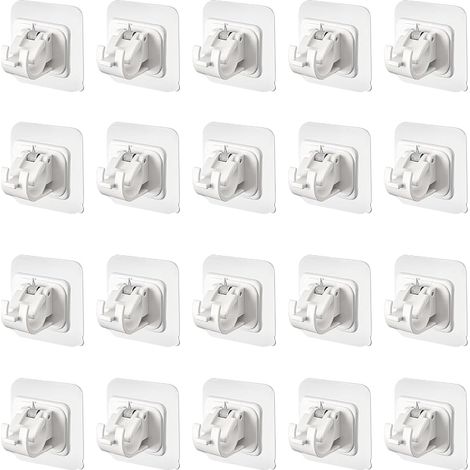 Lot de 20 supports de tringle à rideaux blancs - Supports de serrage autocollants - Petits supports de tringle à rideaux - Pour cuisine et salle de bain (1/5)