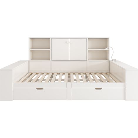 Letto contenitore 140x200 cm bianco con cassetti, vani e porte USB/USB-C HOMVRA (1/5)