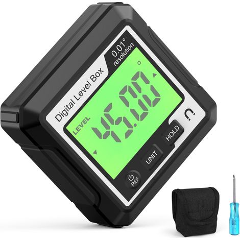 Inclinómetro magnético 3 en 1, nivel digital y transportador de ángulos, inclinómetro versátil de 4 x 90°, pantalla LCD, medidor de profundidad, 4 unidades conmutables. (1/5)