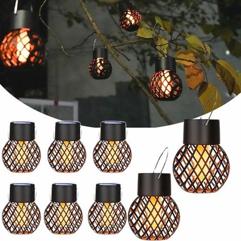 Lámpara colgante solar para exteriores - Faroles solares con efecto de llama parpadeante para jardín y decoración.