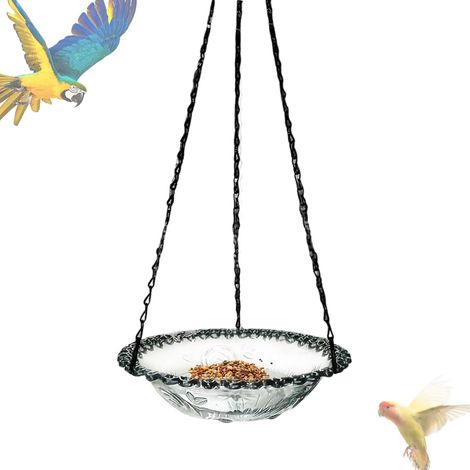 Bain d'oiseaux suspendu, abreuvoir d'extérieur pour oiseaux, mangeoire suspendue ronde avec chaîne, abreuvoir Wild Feeders, station d'abreuvement décorative en métal robuste pour colibris, idéale pour (1/5)