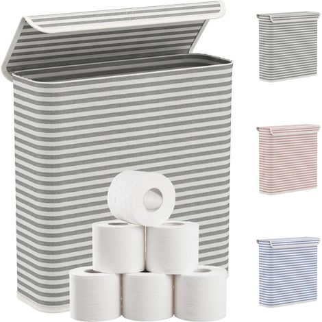 Rangement Papier Toilette avec Couvercle, Réserve à Rouleaux de Papier Toilette Pliable, Range Papier Toilette Imperméable pour Salle de Bain, Organisation, 12-16 Rouleaux, Gris, 29L (1/5)