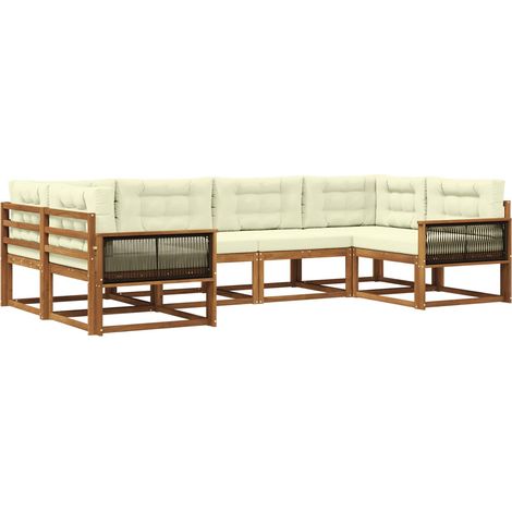 Outdoor-Sofagarnitur mit Kissen 6 pcs Natur und Creme vidaXL