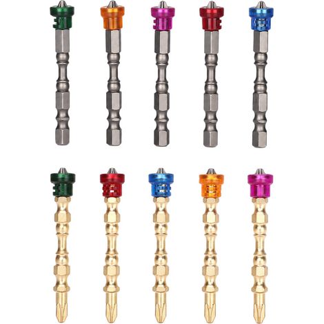 Embouts Tournevis Magnétique Phillips, Lot de 10 Embouts Magnétiques Acier Carbone 65mm, Embout Croisé Hexagonales Couleur Outil Électrique (1/5)