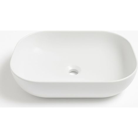 Lavabo da appoggio ceramica bianco rettangolare arredo bagno 50,5x40,5x14 cm finitura- opaco - confezione 1 (1/5)