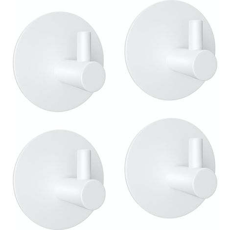 Lot de 4 crochets adhésifs en acier inoxydable,porte-serviettes mural blanc,fixation sans perçage (1/3)