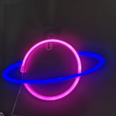 Planet Neon Signs LED Enseigne Murale Au Néon, Suspendus Neon Lights Planet USB/Batterie Planète Lampe Neon Light pour Enfants Chambre Fête Danniversaire Bar Décor De Mariage(rose+bleu) (1/5)