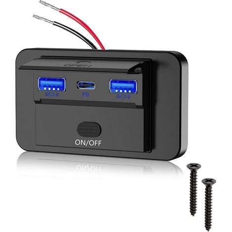 Prise USB 12V 72W avec Charge Rapide QC3.0 PD3.0 3 Ports USB Étanche Interrupteur 12-24V Compatible Montage Murale pour Camping-Car Camion Moto Bateau (1/5)