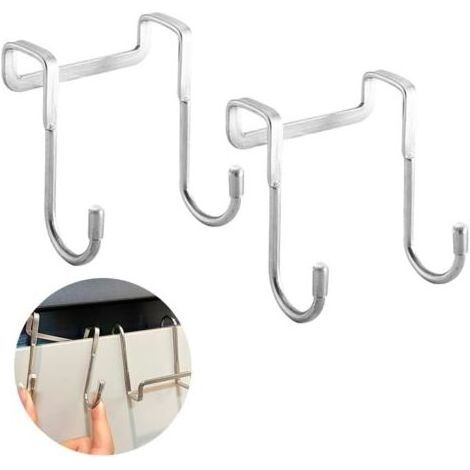 Set mit 2 Mehrzweckhaken für Schranktüren, Schubladen, Küchenschränke, Küchenutensilien, Kleiderschranktüren, Taschen, Handtücher und Schlüssel, silberne Haken zum Aufhängen (silber) (1/5)