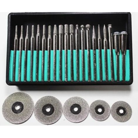 SABIR Mini Disque Diamant à Tronçonner Diamant fraises diamant assorties Fraise Set Diamant Meuleuse Forage jeu de Broches pour Dremel, Proxxon Outils multifonctions--3mm Tige Outils Rotatifs (1/5)