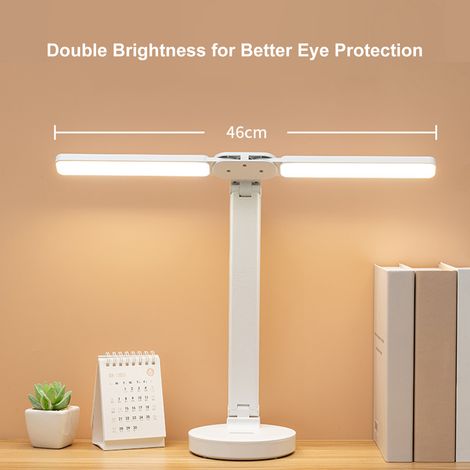 Lampada da scrivania a LED pieghevole a doppia testa, luminosità regolabile, protezione per gli occhi, lampada da lettura per camera da letto e ufficio. (1/5)