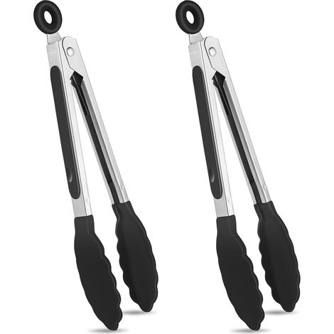 Lot de 2 Pinces à barbecue, Acier inoxydable, Pointes en silicone, Résistant chaleur, Cuisson intérieure extérieure (1/5)