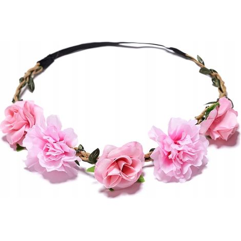 Diadema bohemia con banda elástica, flores rosas [48Y] (1/3)
