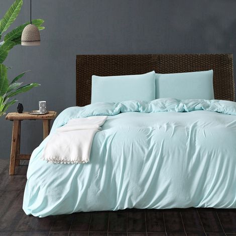 Drap-housse, housse de couette et taie d'oreiller 100 % coton (Parure de lit unie, format king size) (1/5)