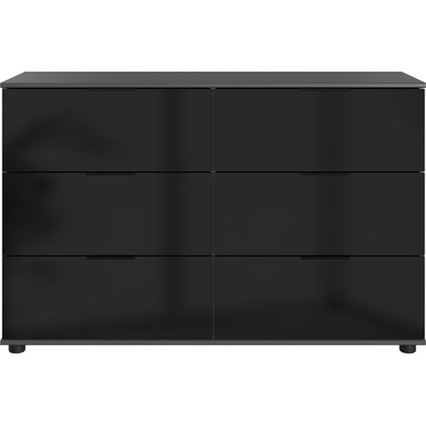 Commode meuble de rangement 6 tiroirs coloris gris graphite - Longueur 130 x Hauteur 83 x Profondeur 41 cm -PEGANE- (1/2)