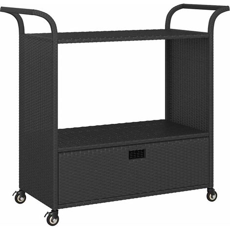 Carrito de bar con cajón ratán sintético negro 100x45x97 cm vidaXL