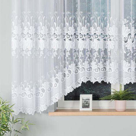 KASJANA - Rideau jacquard prêt-à-poser avec découpe en bas - 500x160 cm - blanc (1/5)