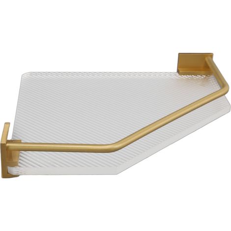 Étagère d'angle murale en acrylique doré, sans crochet, sans perçage, idéale pour la salle de bain et la cuisine. (1/5)