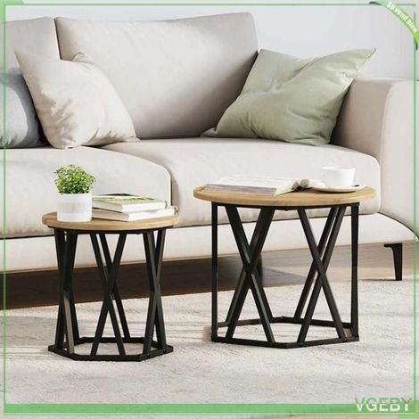 Table d'appoint - ABI - 2 pcs - Chêne artisanal - Bois d'ingénierie et acier - 50x50x40 cm (1/5)