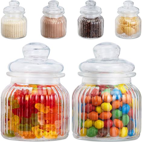 Relaxdays Vorratsgläser 6er Set, 700 ml, Deckel, für Lebensmittel in Küche, Hochzeit Candy Bar Zubehör, luftdicht, klar