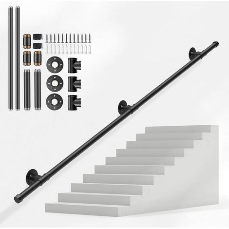 Pasamanos para Escalera, Couleeur Negro Barandilla Escalera Estilo Industrial Profesional, Tubería de Pasamanos y Antideslizante Hierro Forjado para Interiores y Exteriores pared Loft Ancianos(2 M) (1/5)