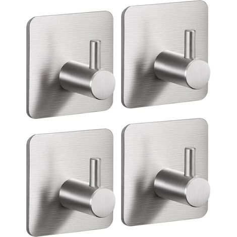 Set mit 4 selbstklebenden Edelstahlhaken für Handtücher, Mäntel, Hüte und Handtaschen in Bad, Dusche und Küche