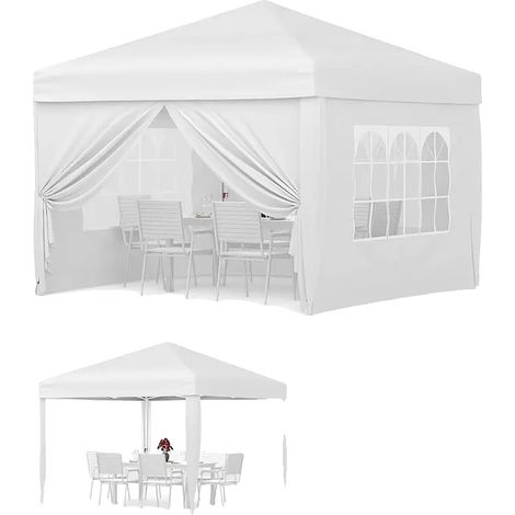 Gazebo, Auvent Imperméable, Hauteur Réglable, blanc (1/2)