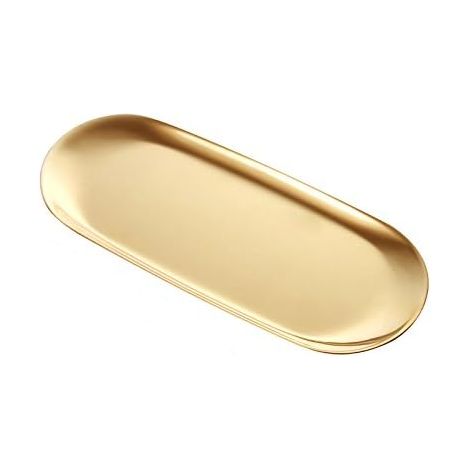 Bandeja de servilletas de acero inoxidable, bandeja de almacenamiento, bandeja de té, bandeja de frutas, caja de almacenamiento de cosméticos y joyas (tamaño mediano, dorado).