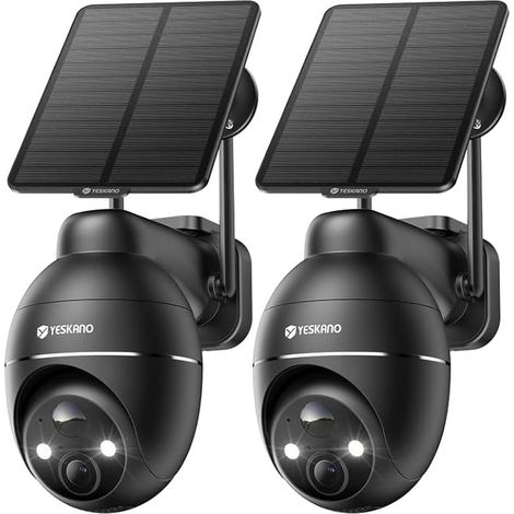 YESKANO Lot de 2 Caméras de Surveillance WiFi 2K - Solaire PTZ 360°, Panneau Déporté, Vision Couleur (1/5)