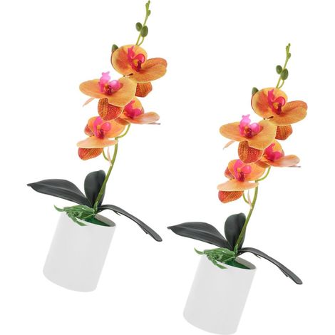 Orchidée artificielle en pot lot de 2 , plante réaliste , décoration végétale pour le salon , facile