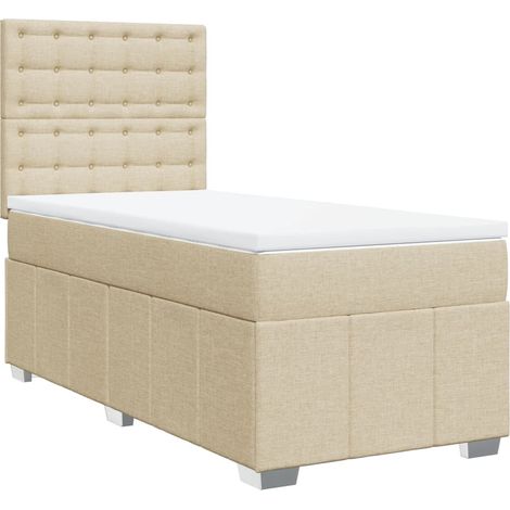 Lit simple  Lit adulte  Sommier à lattes de lit et matelas Crème 90x190 cm Tissu