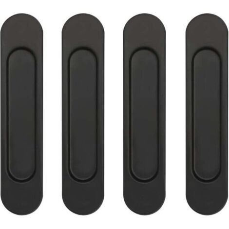 Lot de 4 poignées de porte coulissantes ovales auto-adhésives en alliage d'aluminium noir sans perforation pour portes coulissantes, fenêtres d'armoires