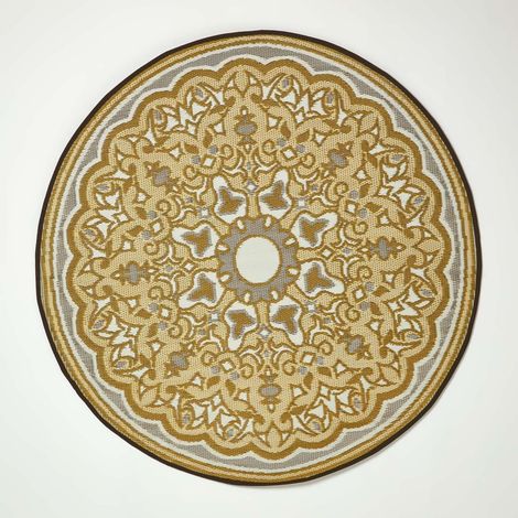 HOMESCAPES Luxury Round Outdoor Rug Waterproof, Yellow Rae, 180 cm