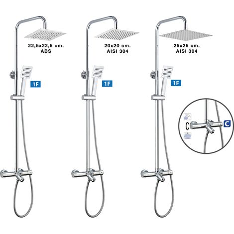 Columna de Baño y Ducha Wind Blu SQ con termostática, Rociador acero inoxidable AISI304 de 25x25 cm. (1/2)