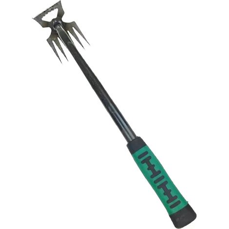 Désherbeur manuel à 6 dents en acier inoxydable Outil de jardinage 2 en 1 Avec long manche Pour le jardin la pelouse la cour (1/5)