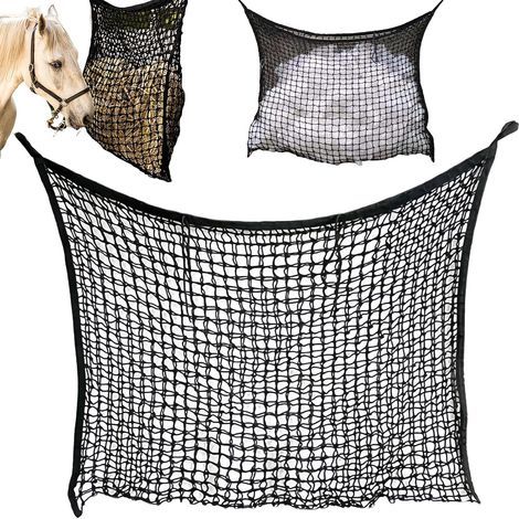 Filet A Foin ,Filet A Foin Pour Chevaux 120 x 90 CM,Filet A D'alimentation Pour Cheval,Sac A Foin Avec Mailles,Filet A Foin Extra Large Pour Poneys,Chèvres, Animaux (Noir) (1/5)