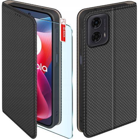 Custodia per MOTOROLA MOTO G24/G04/E14 SMART MAGNET BOOK CASE NERO+VETRO (1/5)