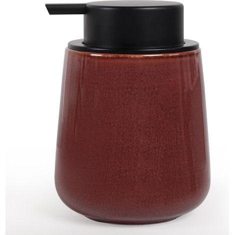 Distributeur de savon liquide vaisselle en céramique, rouge, 350 ml, rechargeable, avec grande tête de pompe, distributeur de savon en porcelaine, pour salle de bain, cuisine, rouge (1/5)
