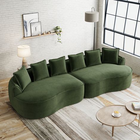 Canapé modulaire avec coussins, en chenille verte, sans montage, 320x114x67 cm (1/5)
